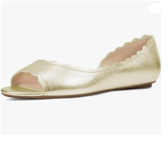 XYD Gold Open Peep Toe Wave Ballet Flats D'Orsay Slip On Loafers Dress Shoes - Picture 1 of 8